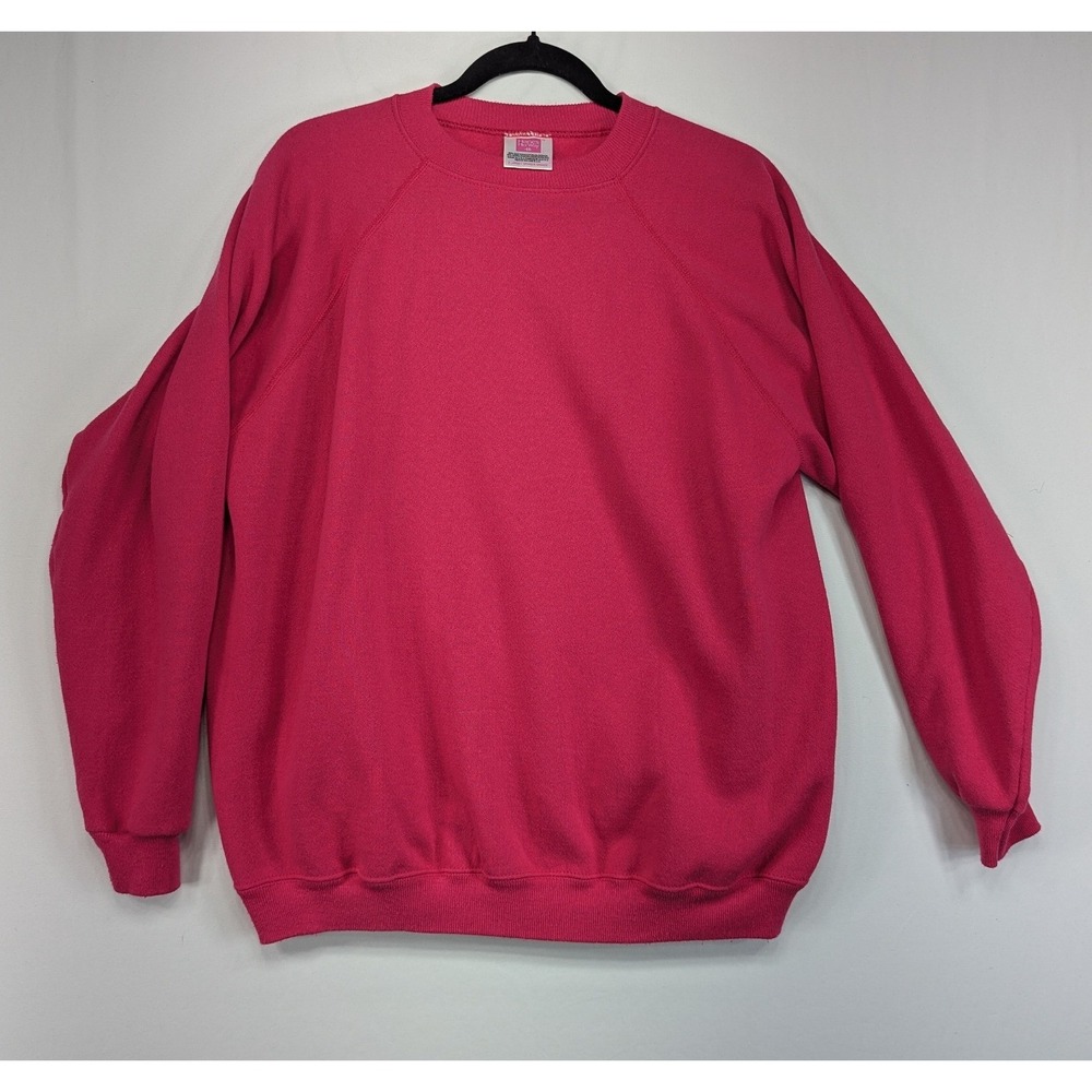 Vintage Hanes Her Way Magenta Pink Sweatshirt XL Made in USA Raglan Crew Neck